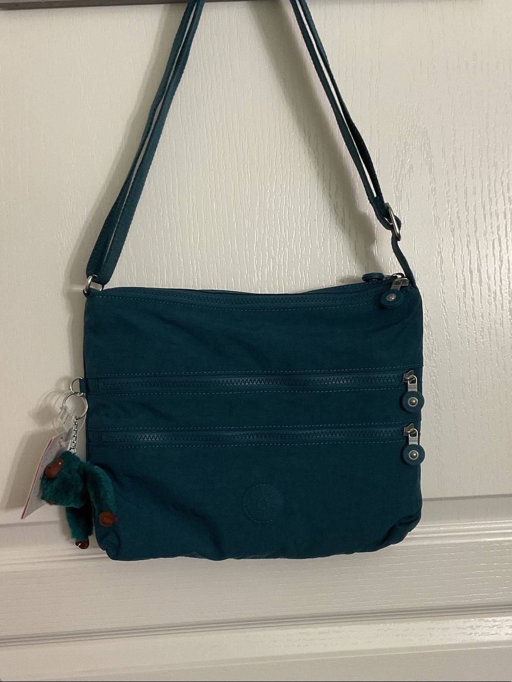 New Kipling Teal Green Crossbody Bag with Monkey Charm